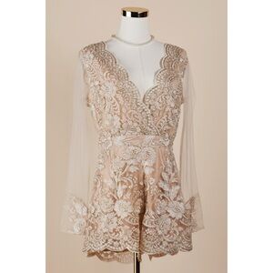 Lulu's Beige Lace Mini Dress